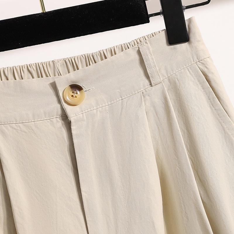 Large Size Women's Clothing 2025 Spring New Fashion Versatile Solid Color High Waist Thin Fashion Nine Points Casual Wide Leg Trousers