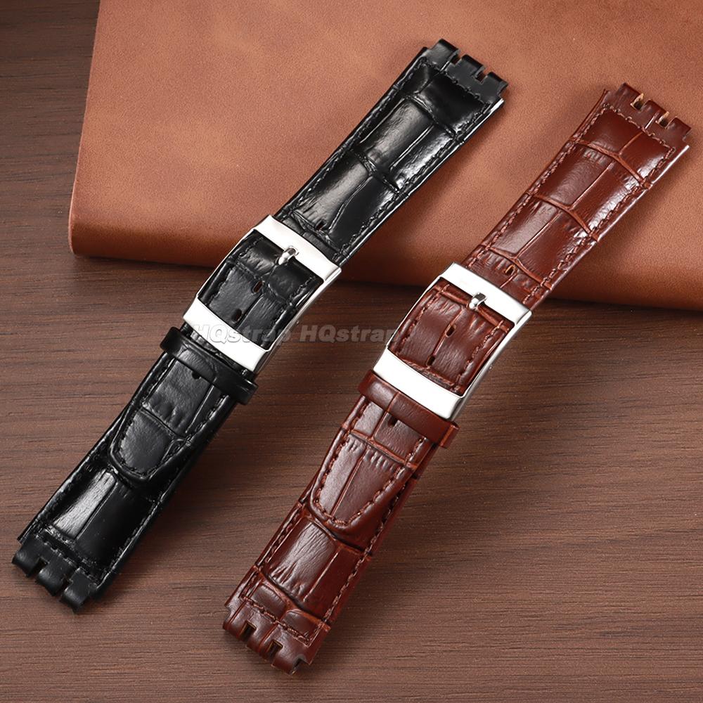 Watch Strap for Swatch 17mm 19mm Genuine Leather Watchband High Quality Wristband Men Women Waterproof Soft Bracelet Accessories