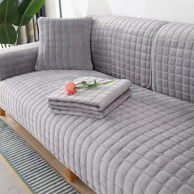 Solid Color Red Soft Thicken Flannel Quilted Sofa Towel Warm Plush Sofa Cover Anti-slip Couch Covers for Sofa Floor Mat