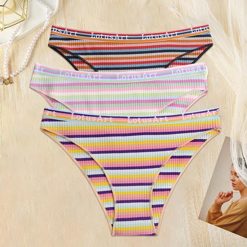 3PCS/Set Women Cotton Seamless Panties for Female Underwear Panty Sexy Colorful Striped Lingerie Letter Waist Brief