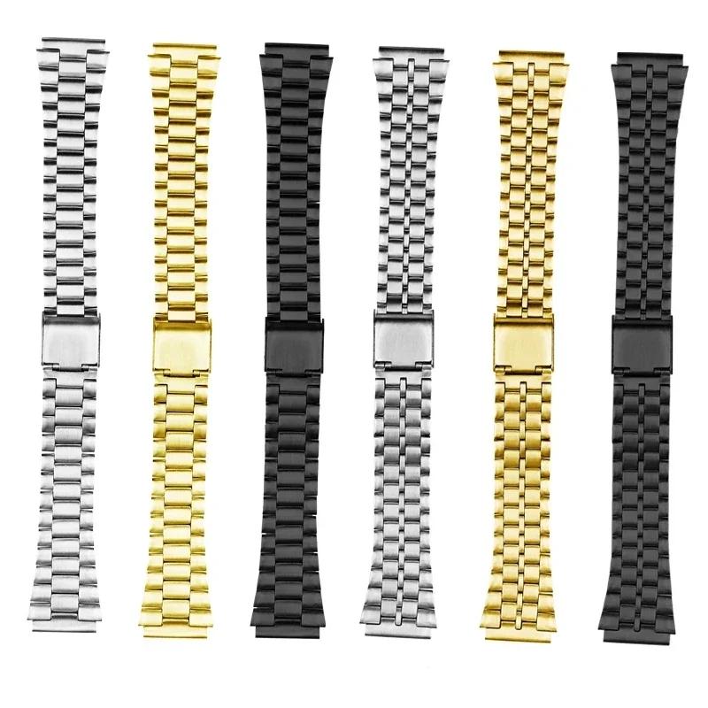 Correa de acero fino para reloj Casio correa de muñeca de acero a158 / a159 / A168 /a169 /b650 /aq230/ 700 serie de relojes pequeños dorados Correa de 18 mm