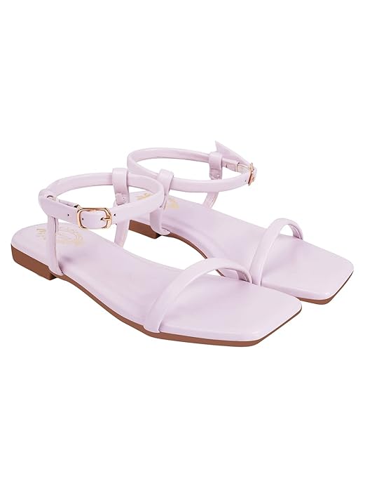 Shoetopia Women's Ankle Strap Sandals  Minimalist Flat Sandals with Buckle Closure  Casual & Party Footwear