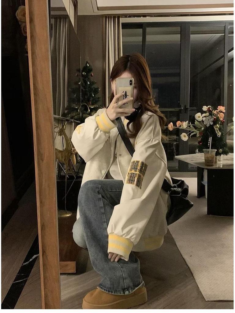 Damen Retro Baseball Uniform Bomberjacke - Herbst/Winter Design