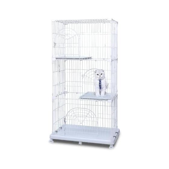 Iris Ohyama Cat Cage, Original Pet Cage, 3 Tiers, with Casters, White, for Cats, Multiple Pets, Height approx. 178 x Width approx. 93 x Depth approx.