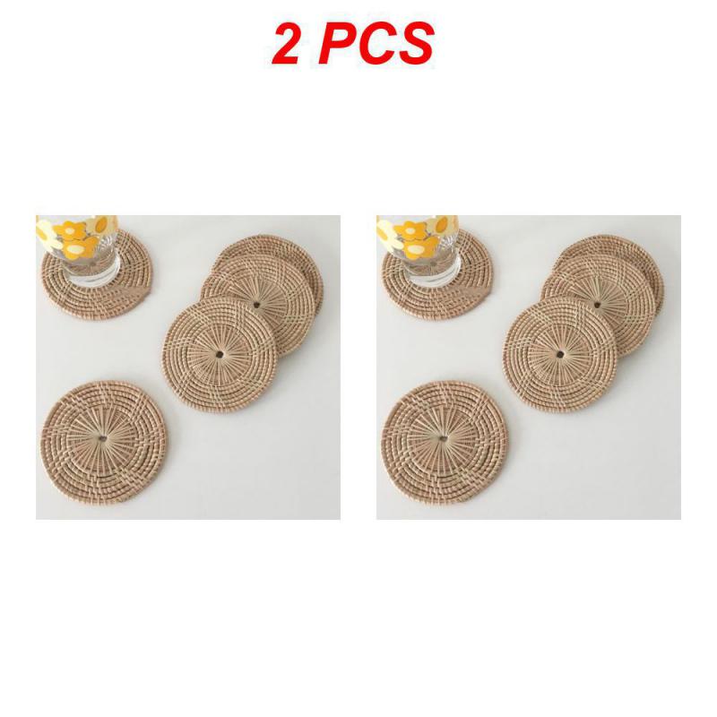 Ins Style Hand-woven Tea Coaster Rattan Insulation Pad Simple Creative Cup Holder Circular Flower Shape Household Parts