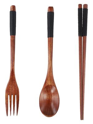 3PCS Wooden Flatware Set Wooden Portable Set Chopsticks Spoon Fork Tableware For Porridge, Soup, Coffee, Cereal, Noodles Parts