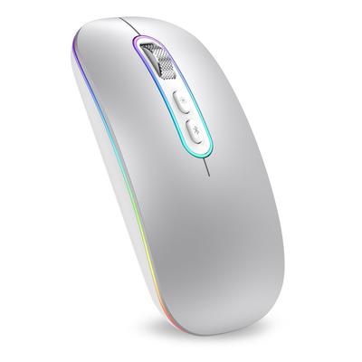 Ratón Inalámbrico Delgado Cimetech con LED Compatible con y Ordenadores Plateado (BT 5.1+2.4G), Recargable, Doble Modo, Silencioso, Portátil, Ligero,