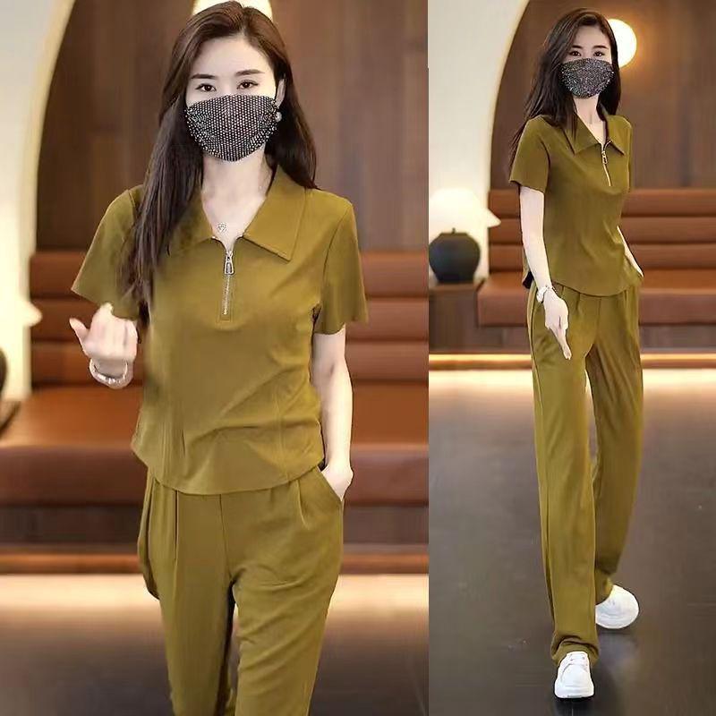 2025 Summer European Trendy Two-Piece: Ice Silk Loose Fit Short Sleeve Set for Women