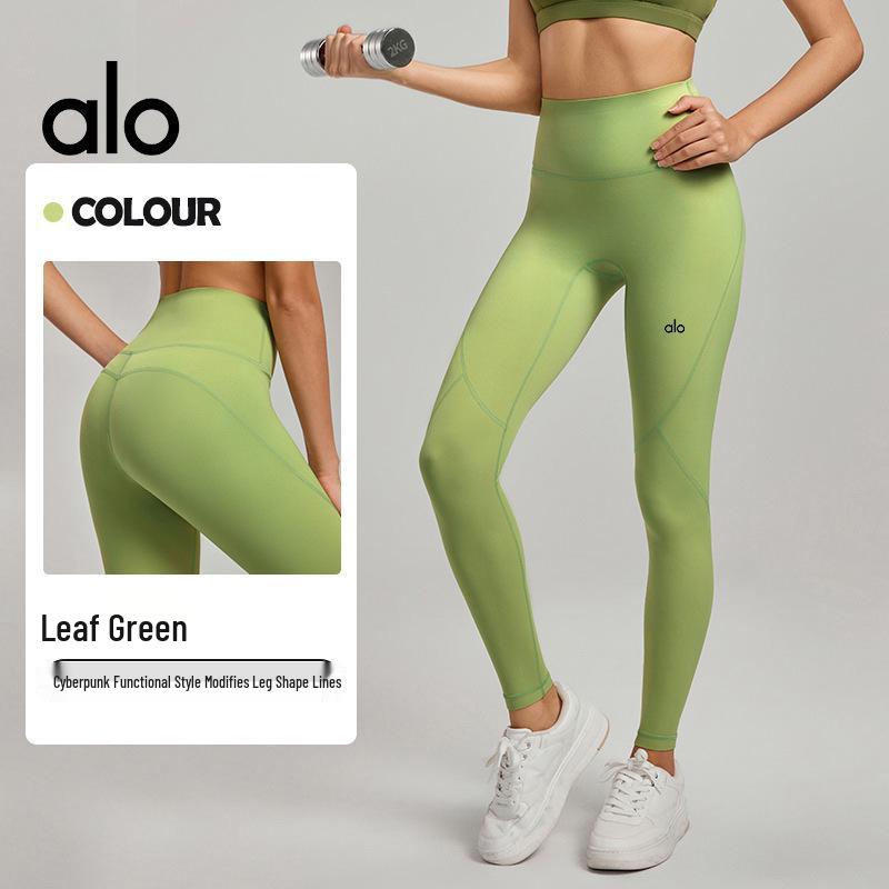 

Leggings для йоги AloYoga з високою талією, персикові, з ефектом підтяжки сідниць - Контроль живота, Відчуття другої шкіри, Ідеальні для їзди на велосипеді та спорту Medium зелений/лист