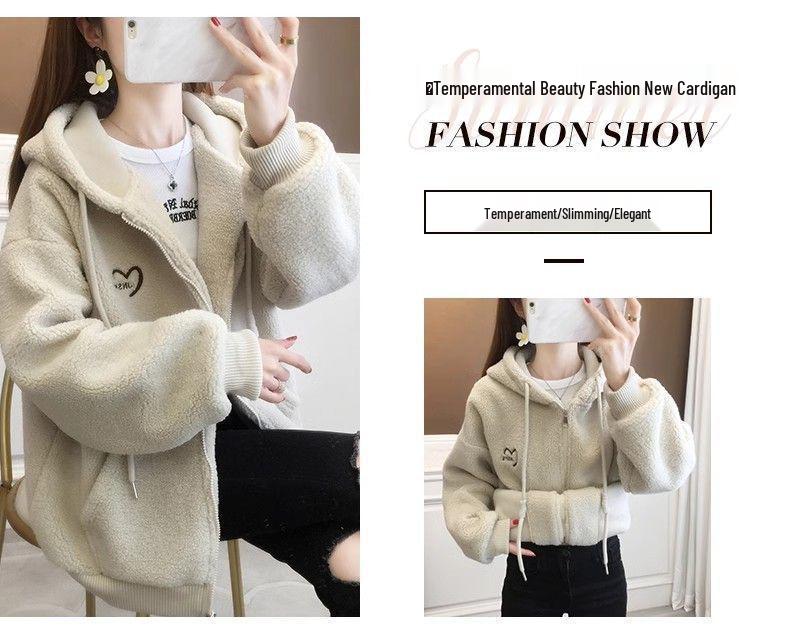 Women's Hooded Fleece Jacket 2025: Thick Lambswool Cardigan for Autumn/Winter