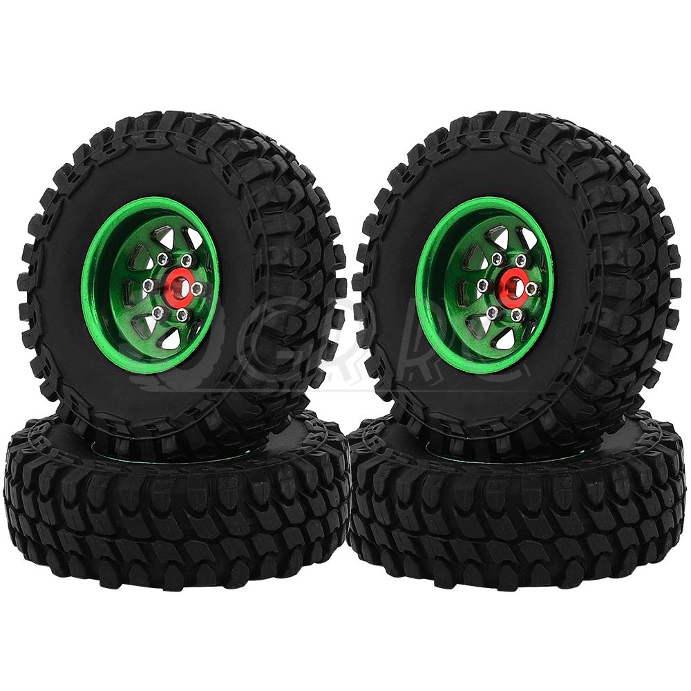 1.0 Inch Aluminum Alloy Beadlock Wheel Hub Rims w/ Tires For RC Crawler Car Axial 1/24 SCX24 AX24 1/18 TRX4M Wheels Upgrade Part