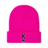 Knit Hat with Heart-Shaped K Letter Embroidery - European & American Style Warm Acrylic Pullover