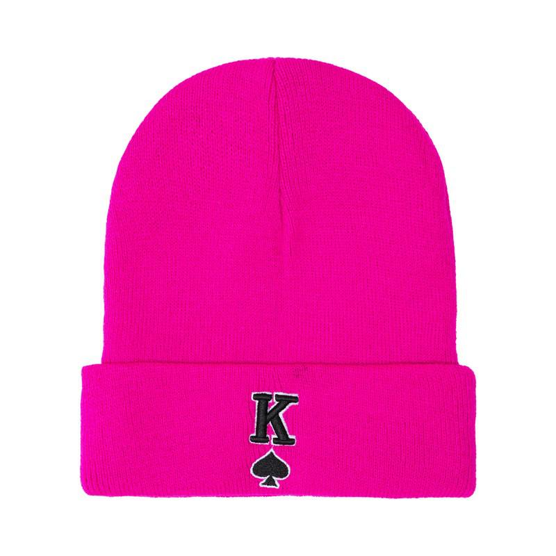 Knit Hat with Heart-Shaped K Letter Embroidery - European & American Style Warm Acrylic Pullover