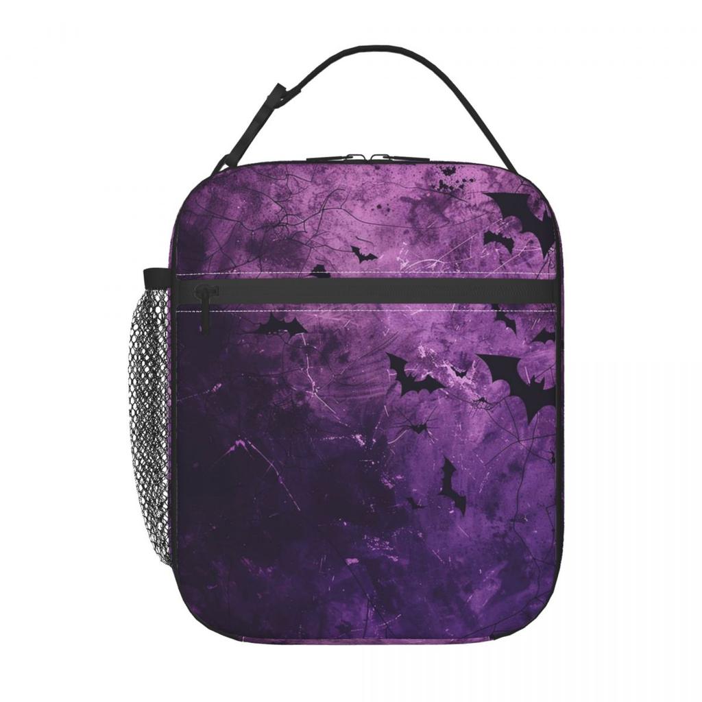 Gradient Purple Bat Pattern Insulated Lunch Bag for Kids School Cooler Thermal Food Box Tote Leakproof Lunch Boxes Container