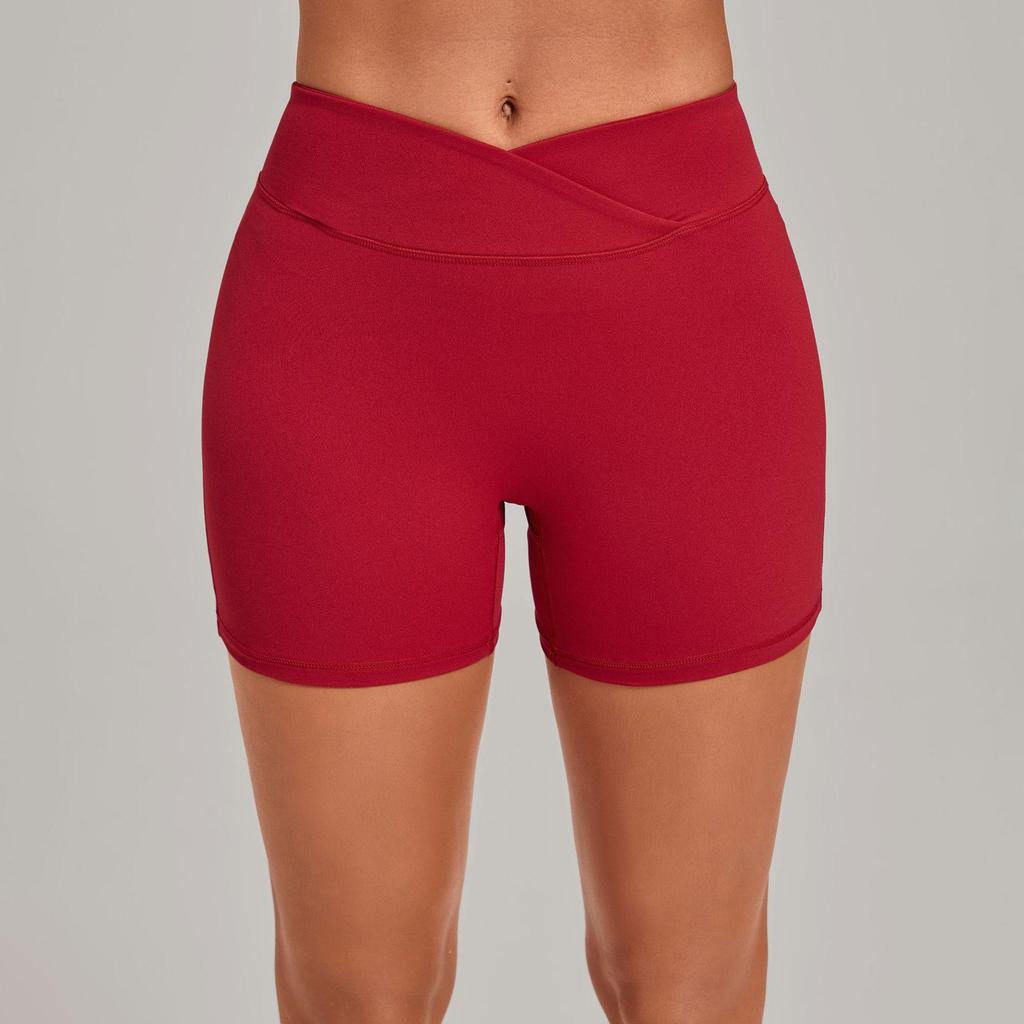 High-Waisted Cross-Waist Yoga Shorts for Running, Cycling, Sports (Model 9721)