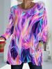 Women's large size with pockets, colorful streamer printing loose top, women's summer new fashion versatile long-sleeved T-shirt