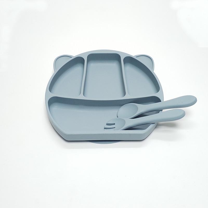 Non-Toxic 3Pcs Rubber Dinner Plate Baby Children Suction Cup Tableware Compartment Plate Thickened Complementary Food Bowl