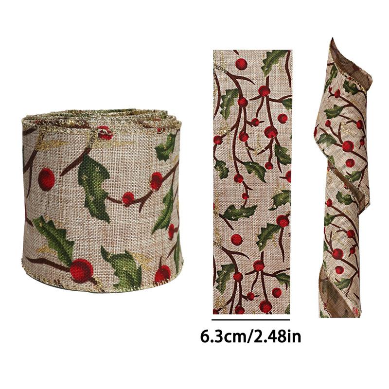 2M/Roll Christmas Classical with Wired Edge DIY Xmas Tree Ribbon Gift Wrapping Craft Ribbon Wreath Bows Imitation Hemp