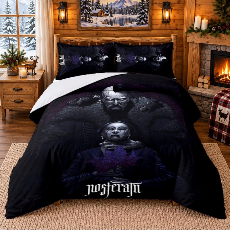 Nosferatu Count Orlok Pattern Bedding 3Pcs Set Bed Sheet And Pillowcases For Indoor Bedroom