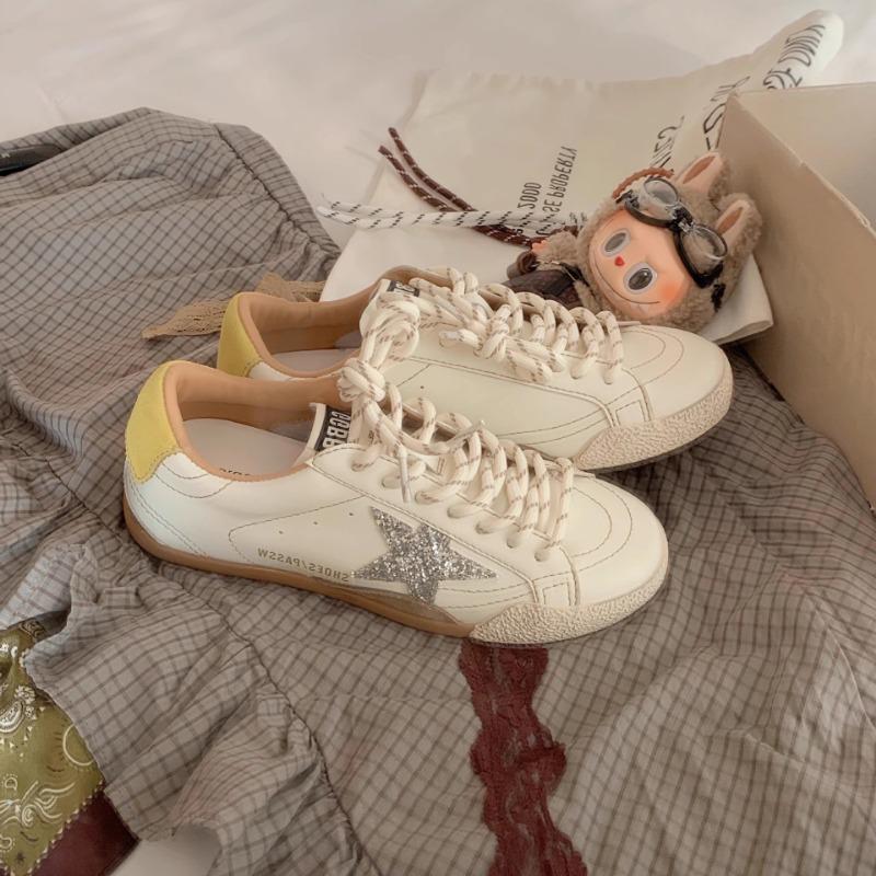 Cowhide version~ polished leather retro lace-up board shoes women's star shoes flat-bottomed versatile small dirty shoes