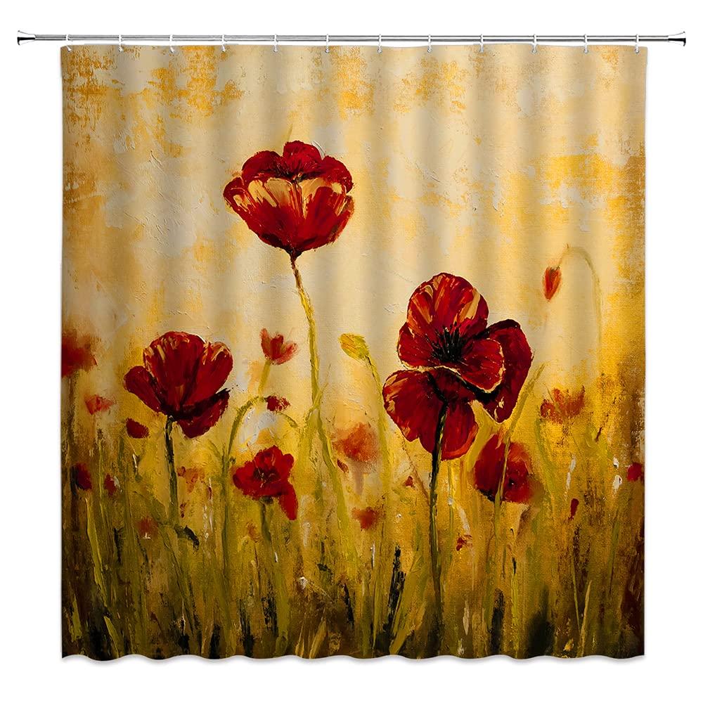 Bathroom Shower Curtain Set With Hook,Flower Garden By Gustav Klimt,Home Art Paintings Pictures Curtain For Bathroom Accessories