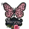 Romantic Garden Decoration Butterfly Memorial Stake, Miss You Sign, Pink Outdoor Sympathy Gift Rose Yard Art Stake for Lawn Courtyard Cemetery