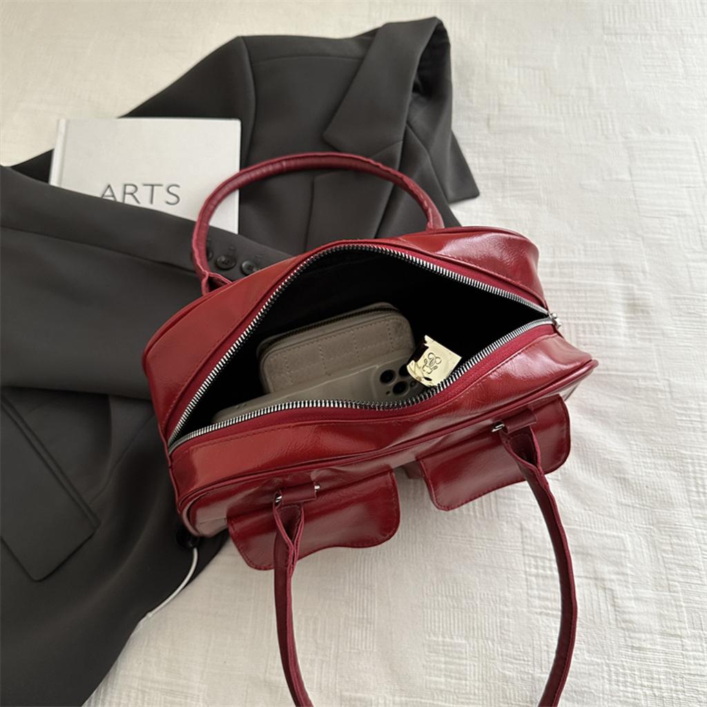 Minimalistická velkokapacitní PU kabelka s více kapsami, jednobarevná, lehká a odolná taška přes rameno pro ženy, denní/nákupní