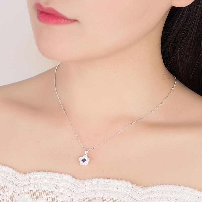 925 Sterling Silber Mode Kirschblüte Damen Anhänger Halsketten weibliche Kette Schmuck