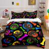 Colorful Dog Faces And Pawprint Print Bedding Set 1 Duvet Cover 2 Pillowcases For Adult And Children Luxury Gift Full Size