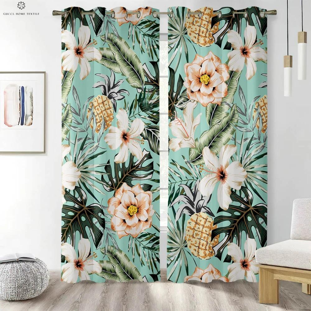 3D Printed Tropical Rainforest Leaves Curtains, Decorative Curtains, Bedroom, Living Room, Kitchen, Study, Green