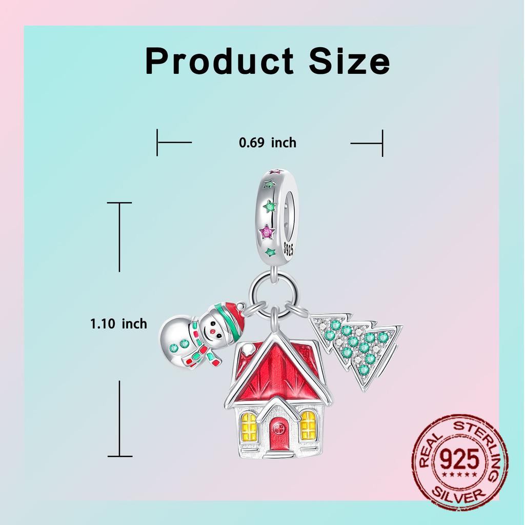 copper Christmas Snowman Tree Gingerbread House Pendant Charm Compatible With Authentic Charm Bracelets Women Do It Yourself Jewellery Gift
