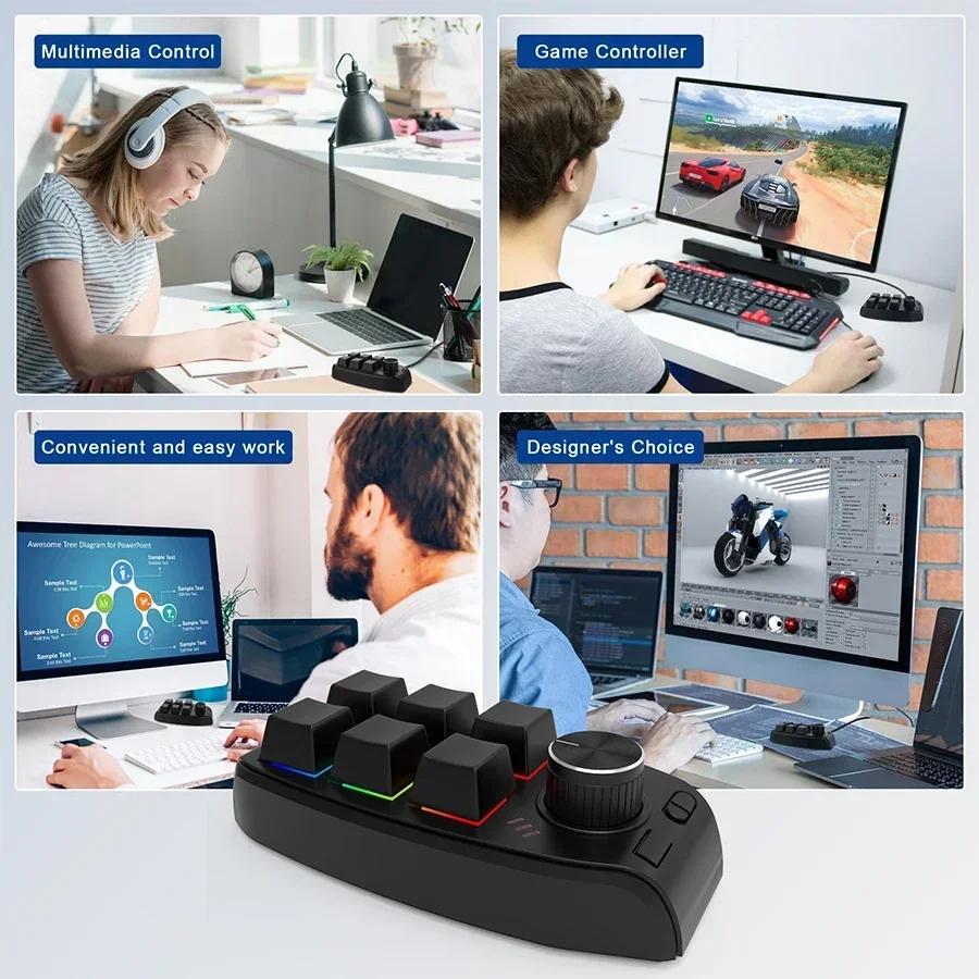 6 Keys 1 Knob Macro Custom Programming Keyboard 2.4G/Bluetooth/Wired Mini RGB Gaming Wireless Bluetooth Knob Mechanical Keypads