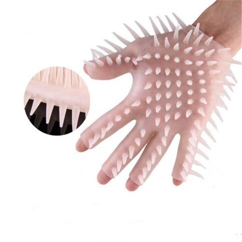 Silicone temperament and interest gloves masturbate penis massage finger covers with barbed spike crystal palm covers sex toys