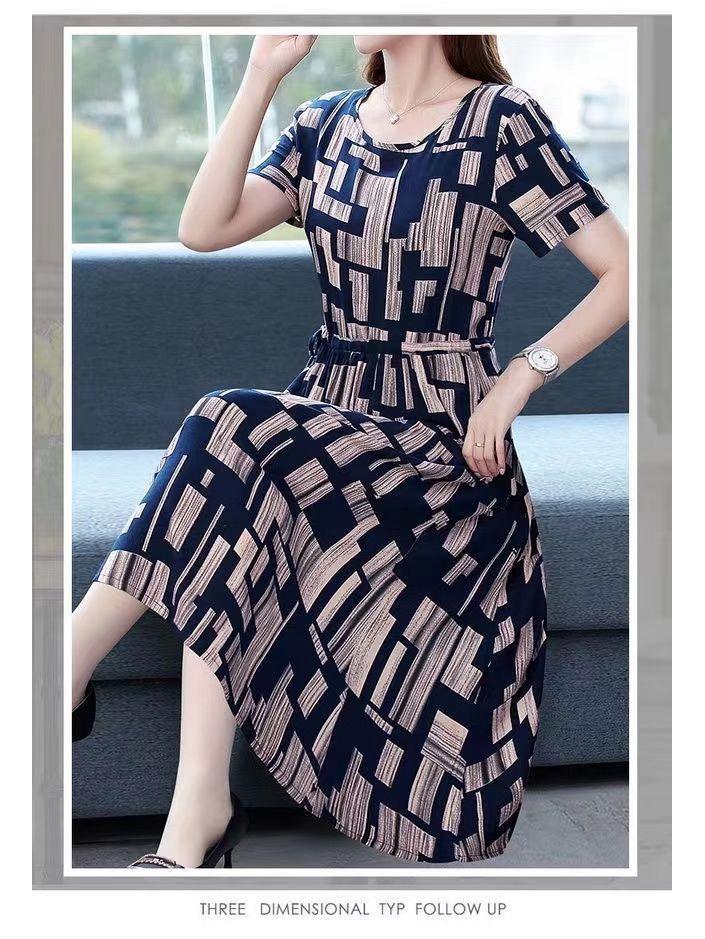 Plus Size Polka Dot Ice Silk Short Sleeve Summer Dress for Women