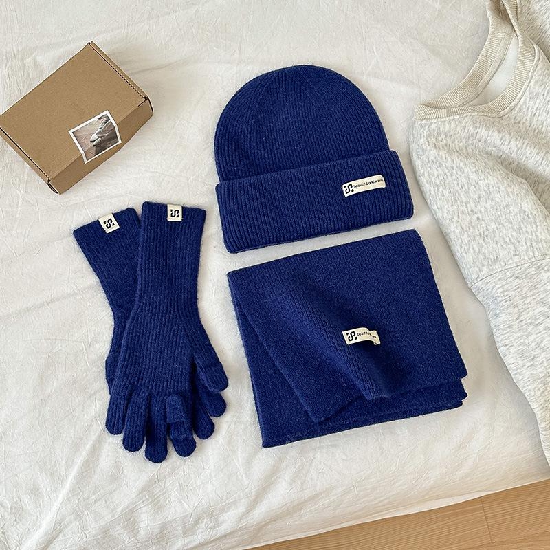 Sada 3 kusů Zimní čepice Šála Dotykové rukavice Unisex Pletená Teplá čepice Nákrčník Sada rukavic Pro podzimní zimu Venkovní Denní nošení