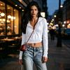 Women's Cropped Hooded Half-Zip Sweatshirt Loose Fit Casual