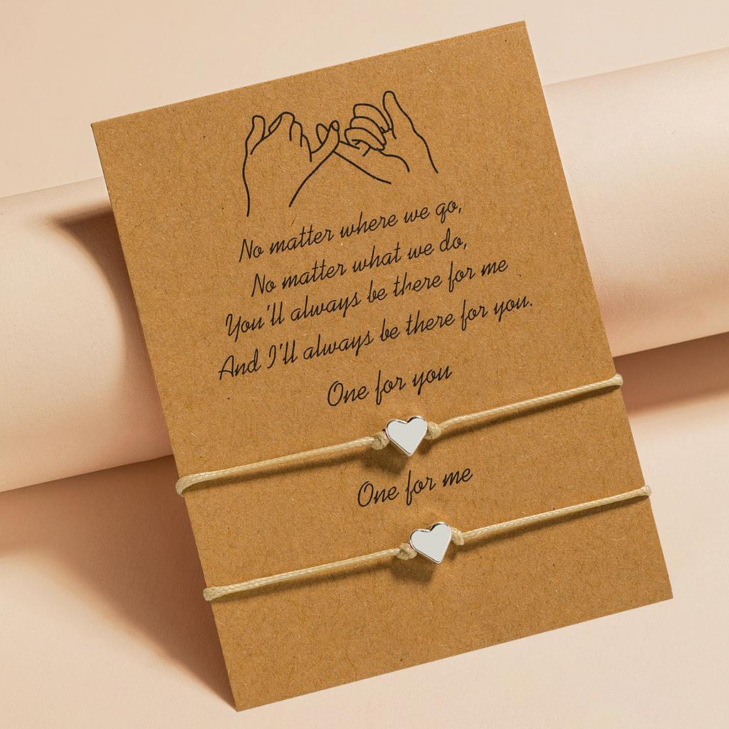 2 PCS Card Sets of Minimalist Casual Style Copper Heart Adjustable Rope Chain Couple Bracelet Jewelry Valentine's Day Gift