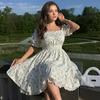 Lente en zomer Europese en Amerikaanse mode sexy meiden pofmouwen schattige print vetersluiting jurk dameskleding