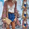Long Sleeve Sun Protection Women Cardigan Quick Drying Summer Open Front Bohemian Floral Printed Shirt for Beach