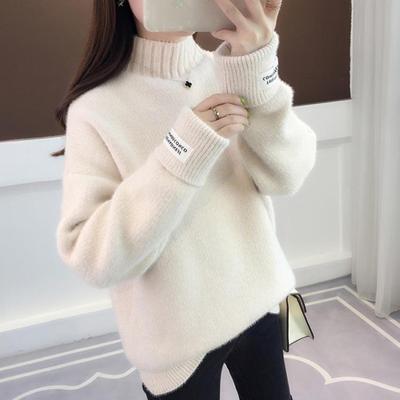 Mink Sweater: Women's 2024 Korean Style Thick Knitted Top with Half-High Collar for Autumn and Winter.