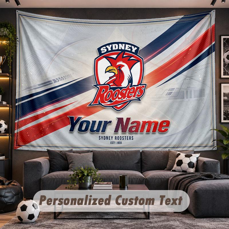 Wall Hanging Tapestry Custom NameSydney Roosters Pattern Personalized Printed Fabric Wall Decor