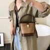 Retro Casual Texture Contrasting Color Bucket Bag 2025 Autumn and Winter New Fashionable Versatile Simple Portable Shoulder Messenger Bag