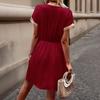 Women's V-neck Lace Trimmed Waist Cinching Short Sleeved Dress
