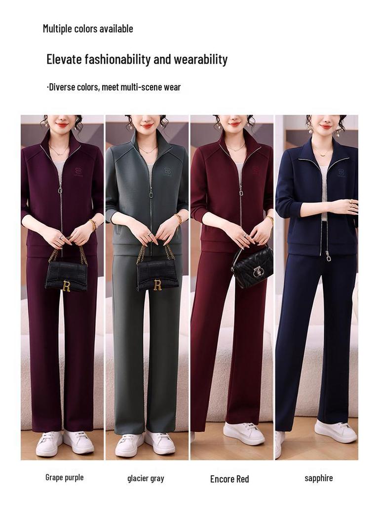 Damski modny zestaw dwuczęściowy: Kurtka z długim rękawem i spodnie z szerokimi nogawkami na wiosnę i jesień