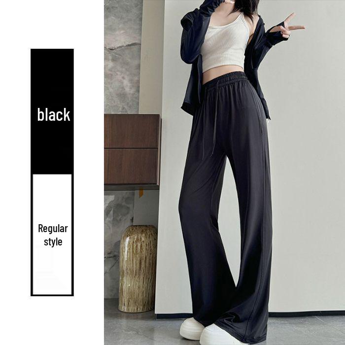 Women's High Waist Pink Ice Silk Sun Protection Flare Pants - Summer 2025 Slimming Casual Trousers