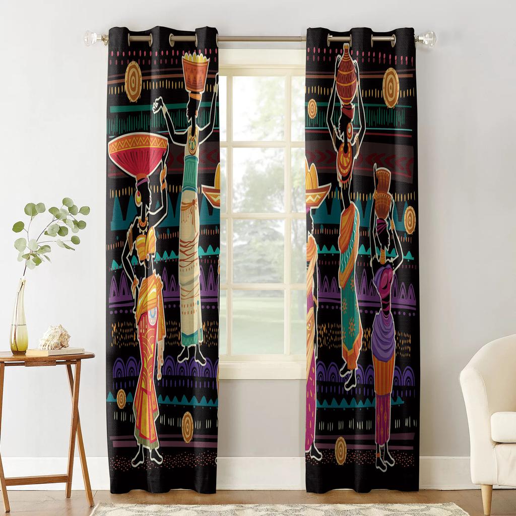African Women Apron Ceramic Cartoon Window Curtains Bedroom Kitchen Decor Curtain Panel Window Curtains for Living Room