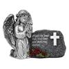 Resin Praying Angel Garden Statue With Solar Lighted Crosses Outdoor Waterproof Sculpture Grave Lamp for Patios Cemetery