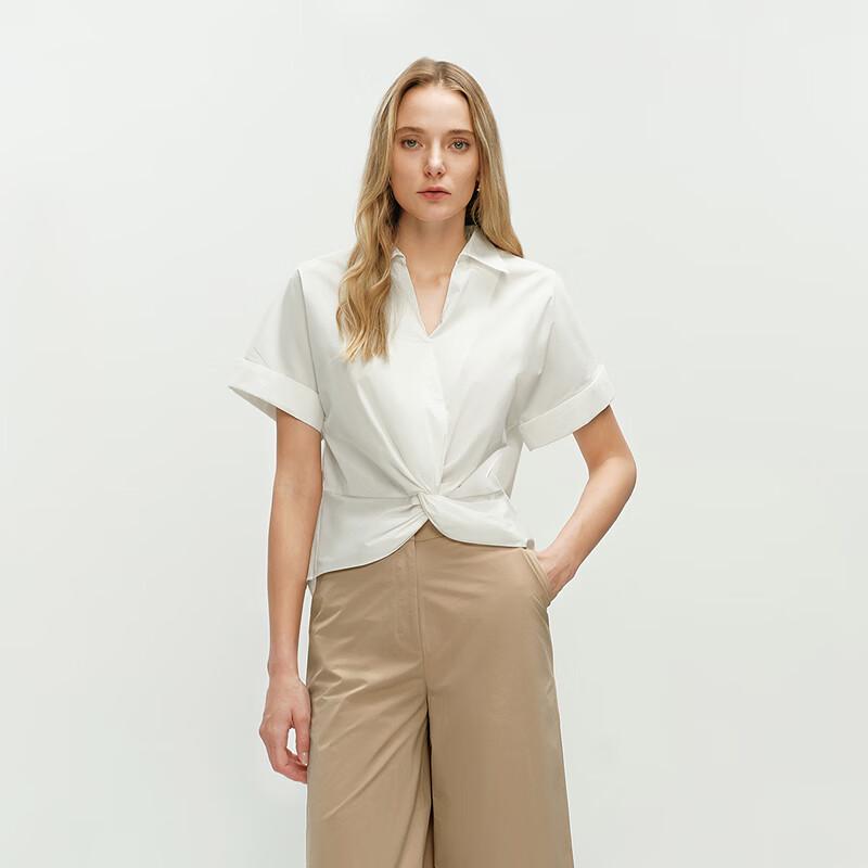 OVVOVV Women s Twisted Knot Dropped Shoulder Casual Shirt S