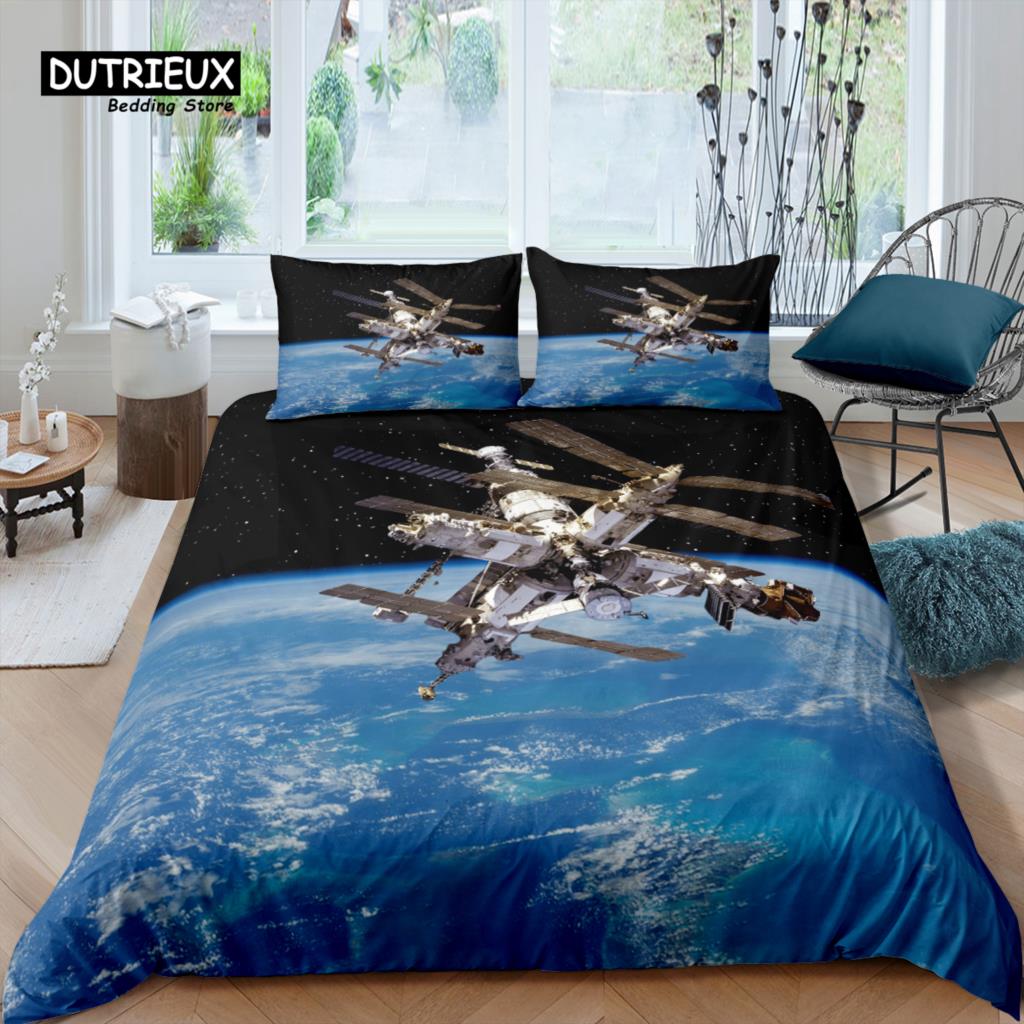 Home Living Luxury Space Station Bedding Set Spaceship Duvet Cover Pillowcase Queen And King Eu/Us/Au/Uk Size Comforter Bedding