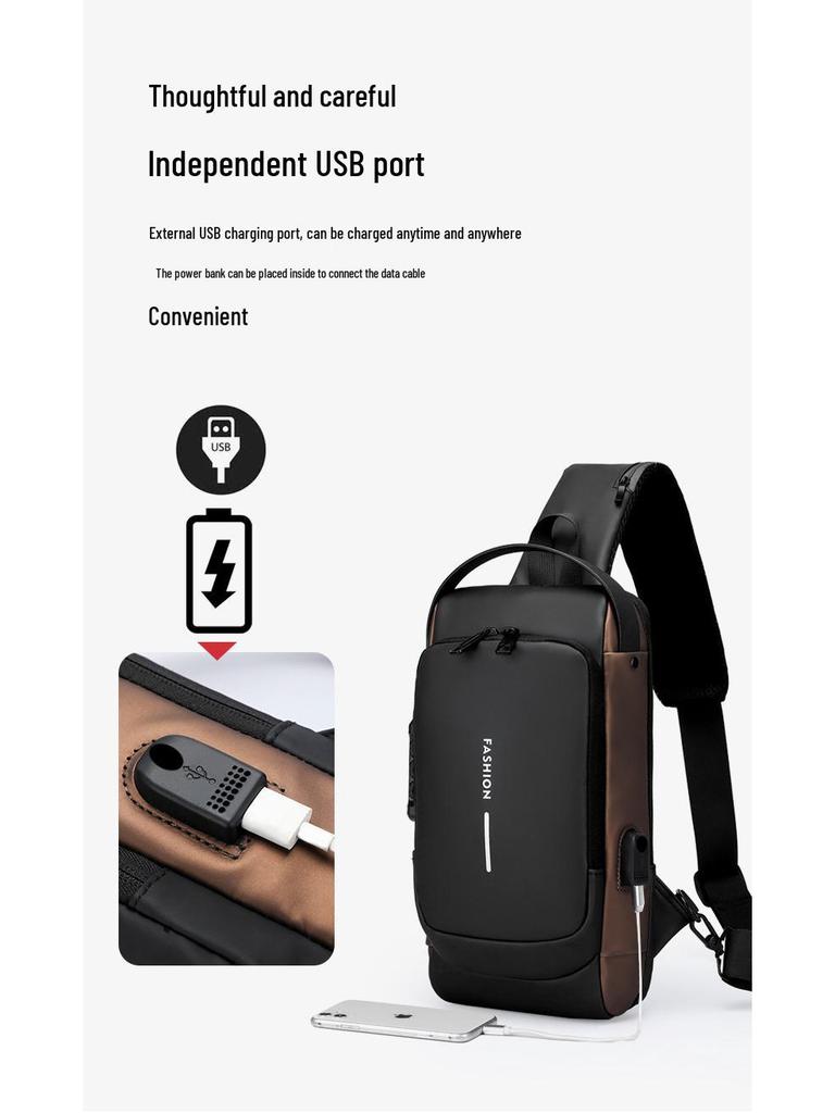 Herren Multifunktionale Brusttasche mit USB-Ladeanschluss - Trendiger Einzelschulter-Reise- und Outdoor-Rucksack